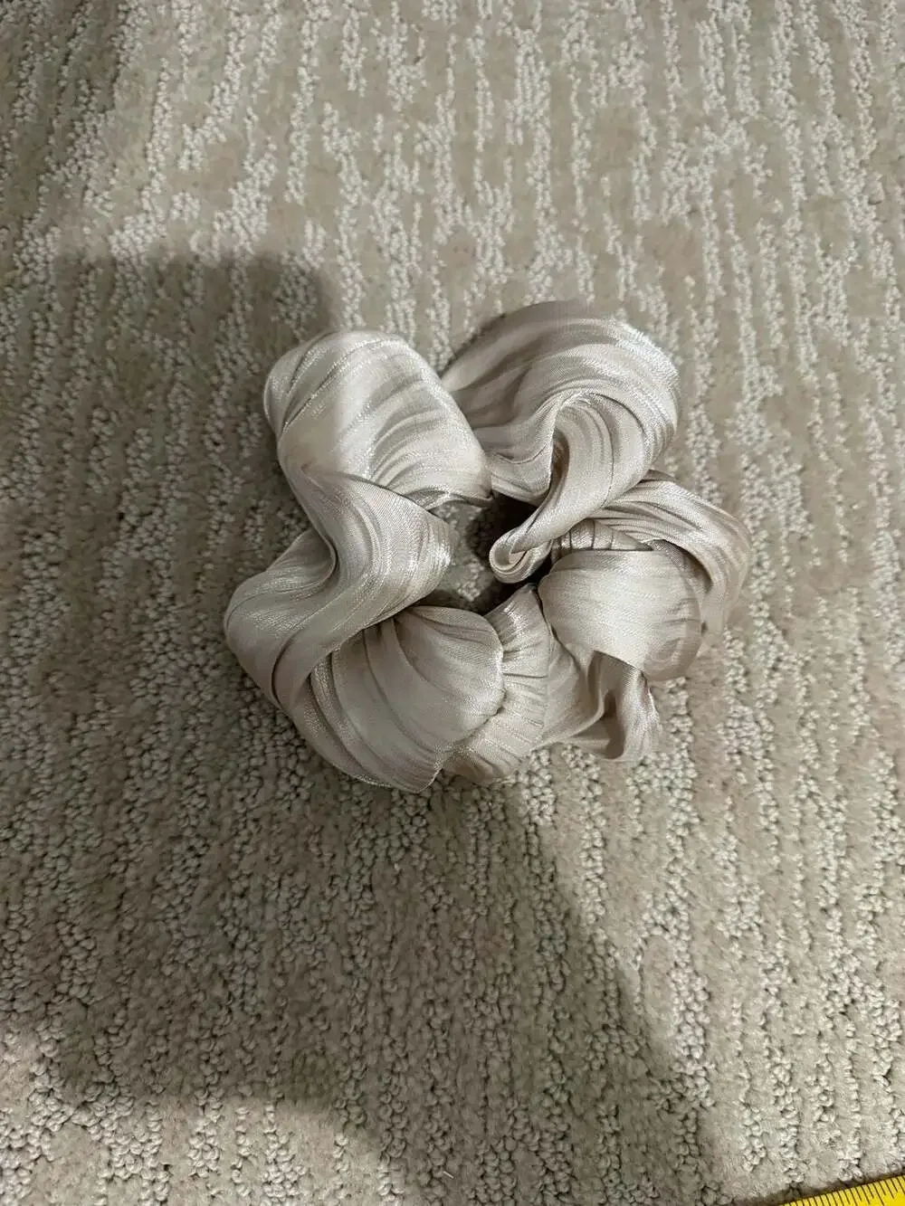 Kaxi Champagne Satin Pleated Scrunchie